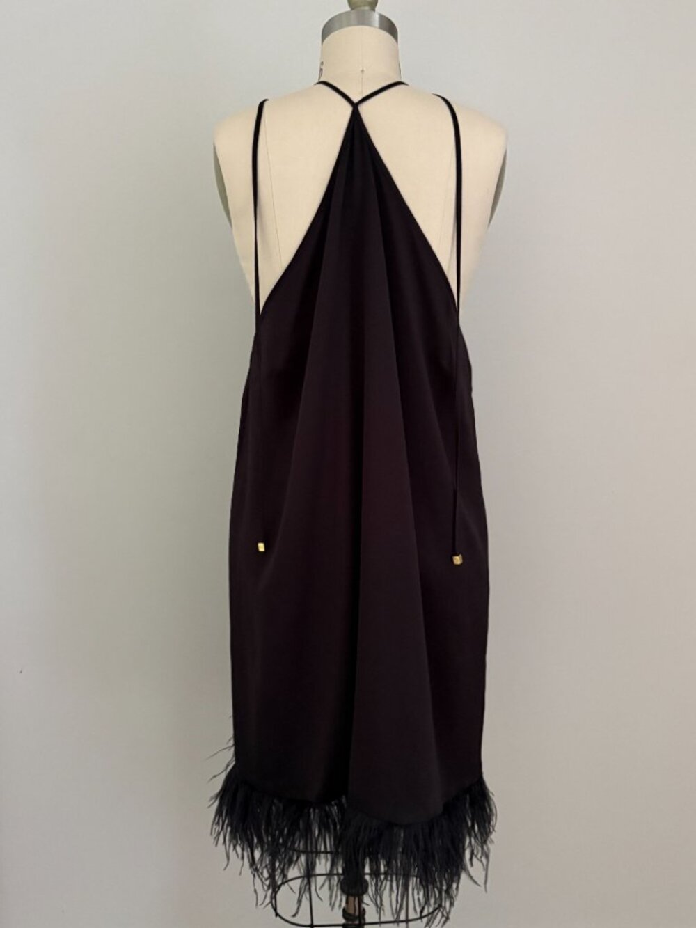 Michael Kors Black Feather Hem Halter Neck Cocktail Dress Y2K Evening Chic L - Picture 3 of 9